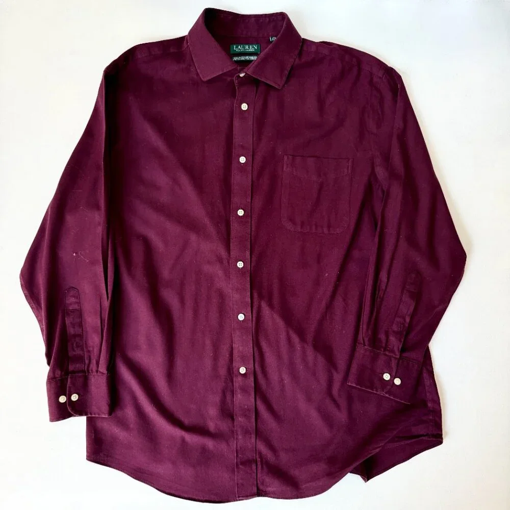 Lauren Ralph Lauren | Burgundy | Regular Fit Stretch Shirt | 17.5 32/33 XL - Picture 4 of 5
